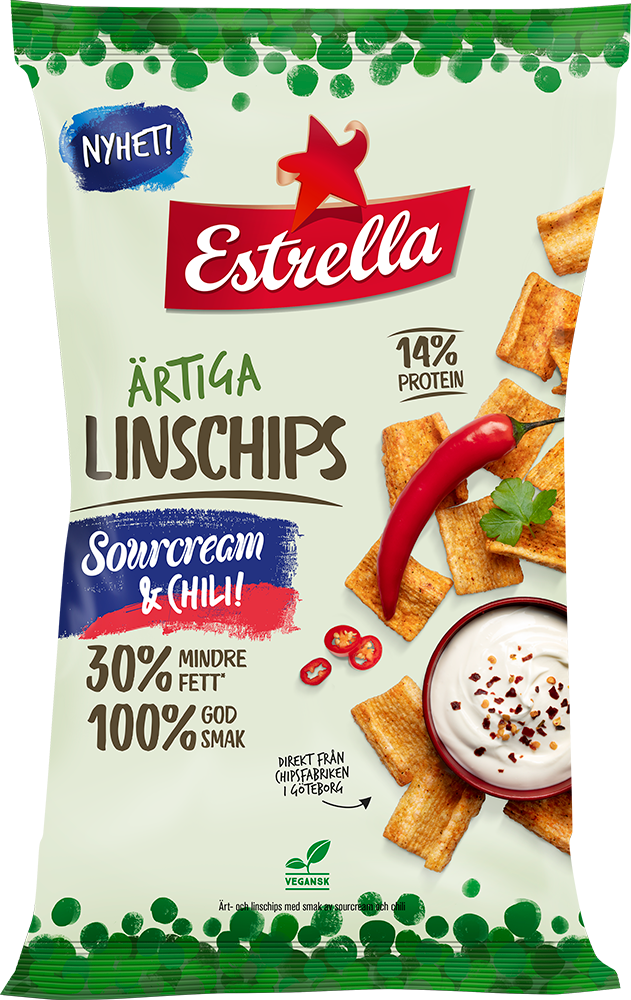 Ärtiga Linschips Sourcream & Chili från Estrella 2019