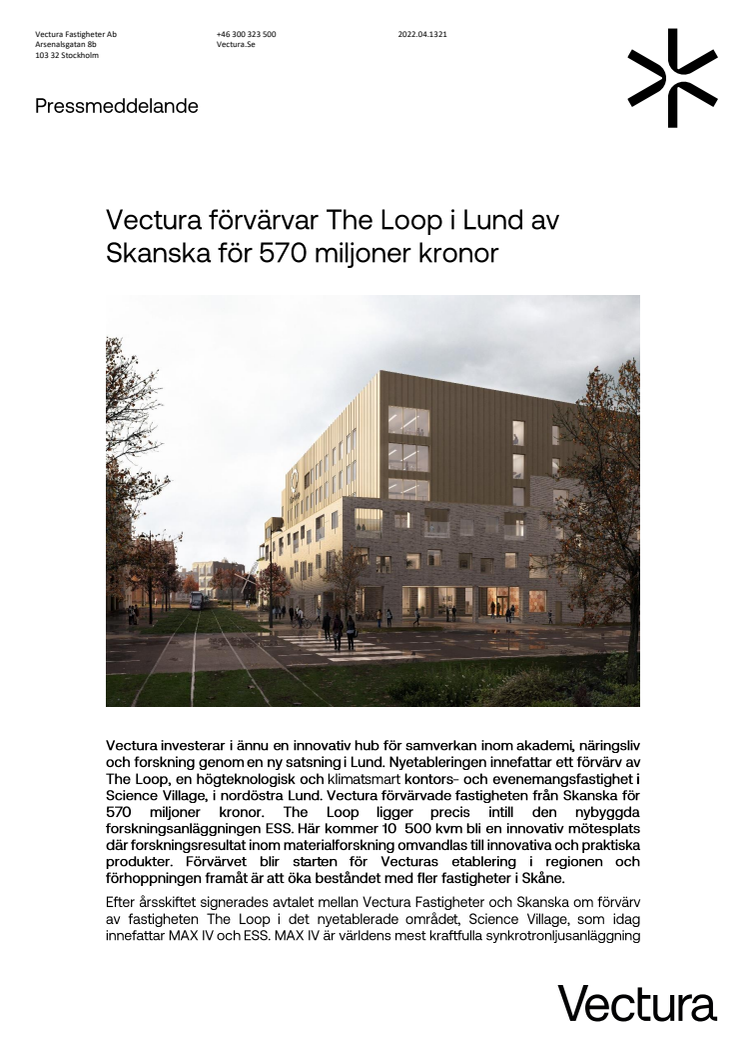 Pressmeddelande_Vectura forvarvar The Loop i Lund.pdf