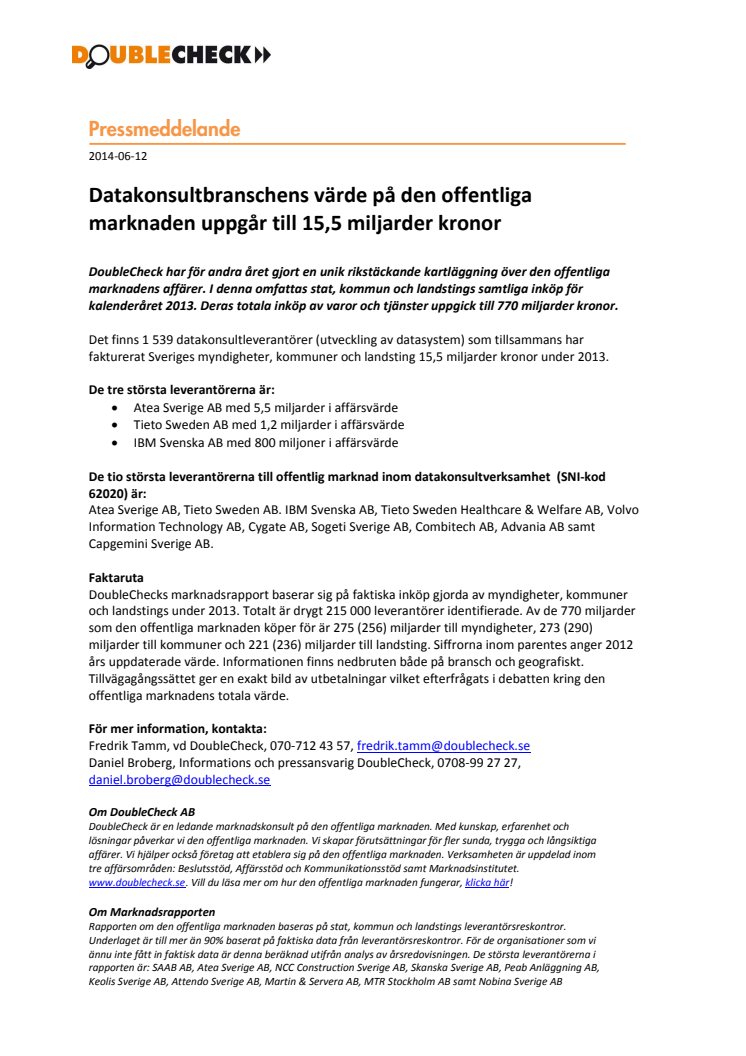 Datakonsultbranschens värde på den offentliga marknaden uppgår till 15,5 miljarder kronor