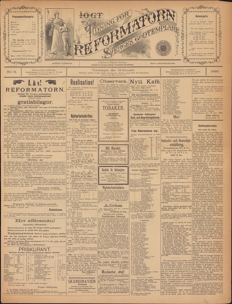 Förstasidan av Reformatorn, 19 januari 1888
