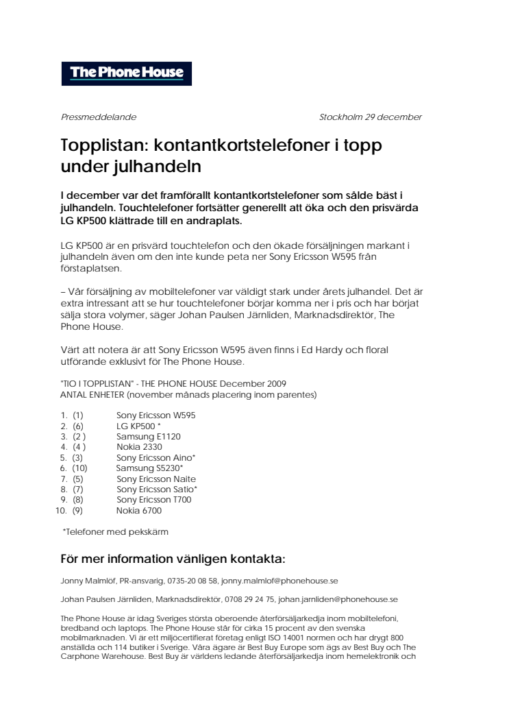 Topplistan: kontantkortstelefoner i topp under julhandeln