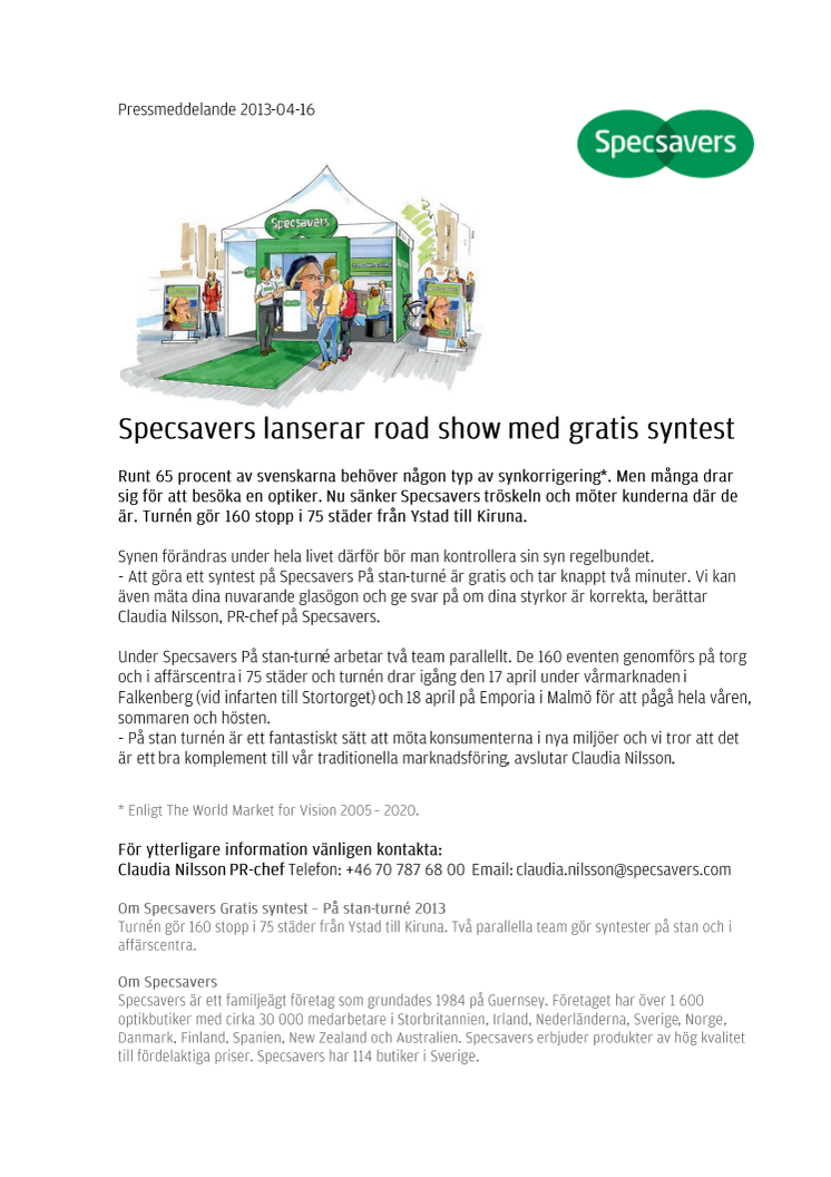 Specsavers lanserar road show med gratis syntest