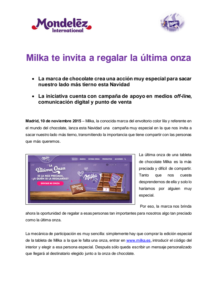 Milka te invita a regalar la última onza