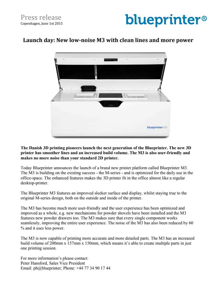 Blueprinter M3 3D-tulostin julkaistu