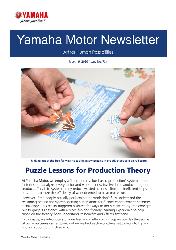 Puzzle Lessons for Production Theory     Yamaha Motor Newsletter (March 9, 2020 No. 78)