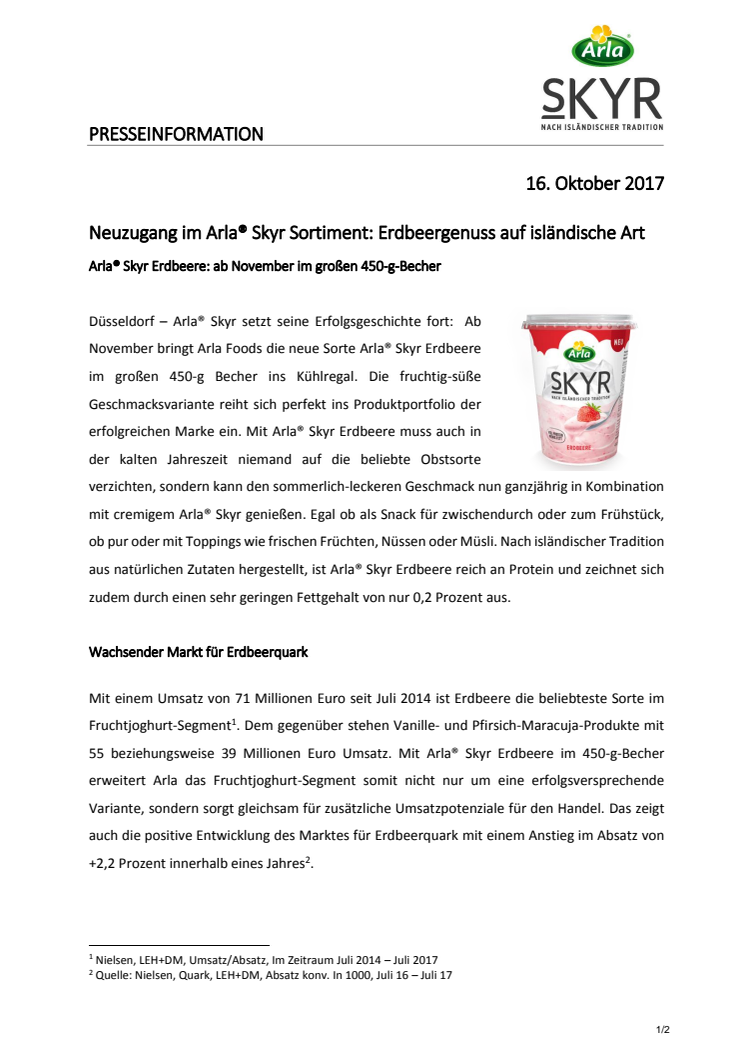 Neuzugang im Arla® Skyr Sortiment: Erdbeergenuss auf isländische Art