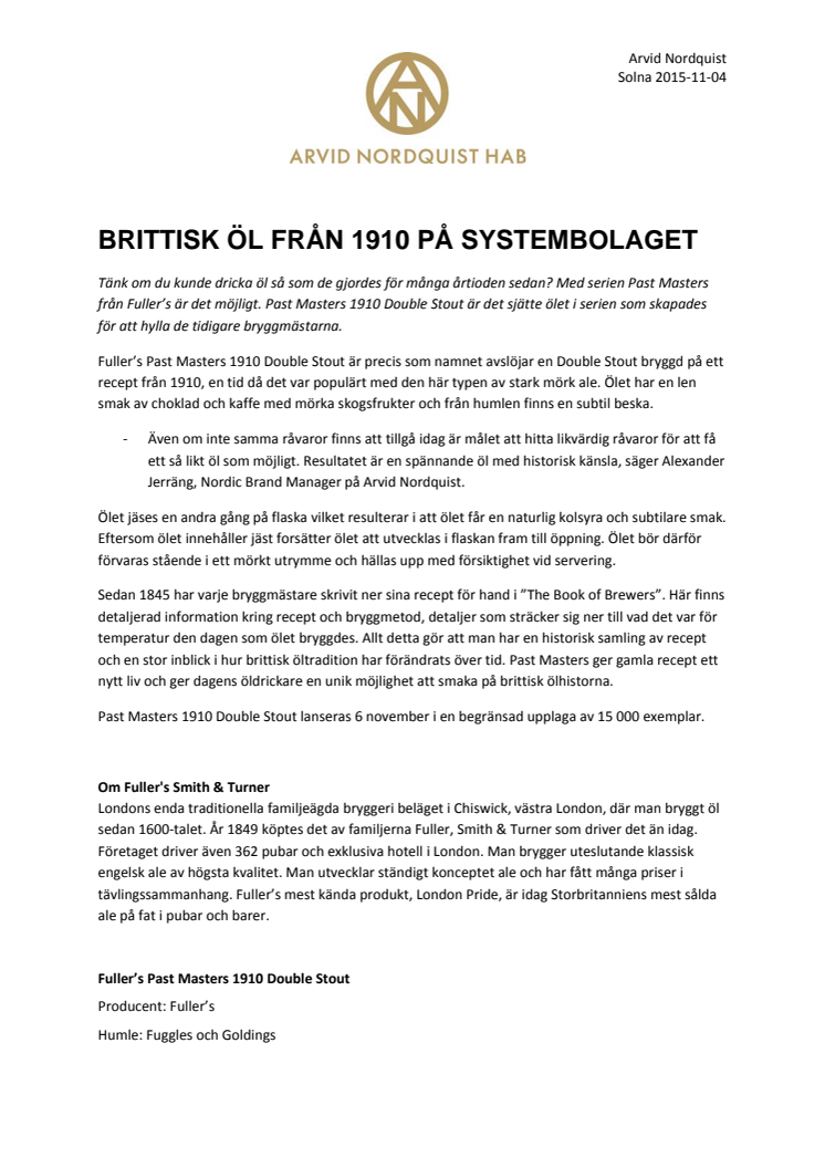 Brittisk öl från 1910 på Systembolaget