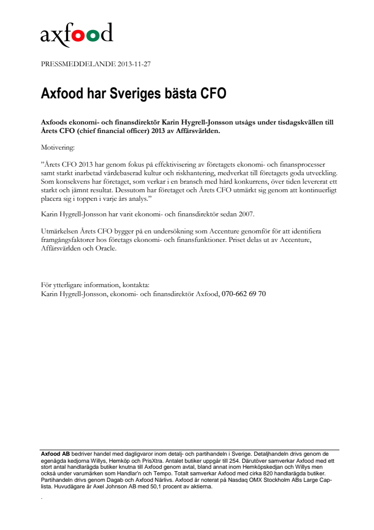 Axfood har Sveriges bästa CFO