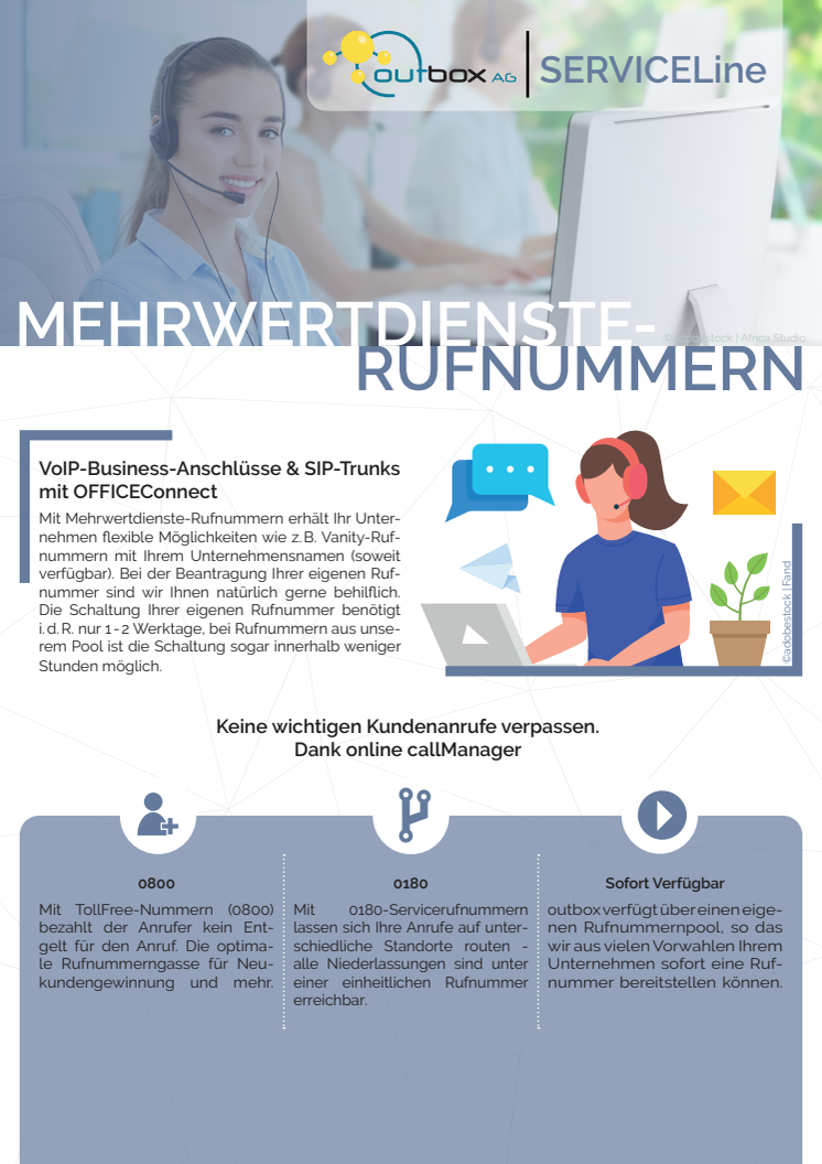 outbox AG - Produktflyer SERVICELine - Mehrwertdienste-Rufnummern anschalten im Handumdrehen