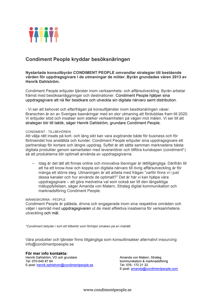Condiment People kryddar besöksnäringen