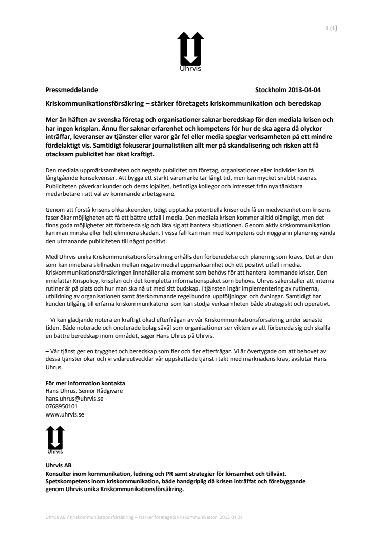 Kriskommunikationsförsäkring – stärker företagets kriskommunikation och beredskap