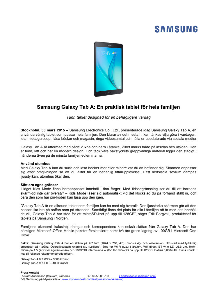 Samsung Galaxy Tab A: En praktisk tablet för hela familjen