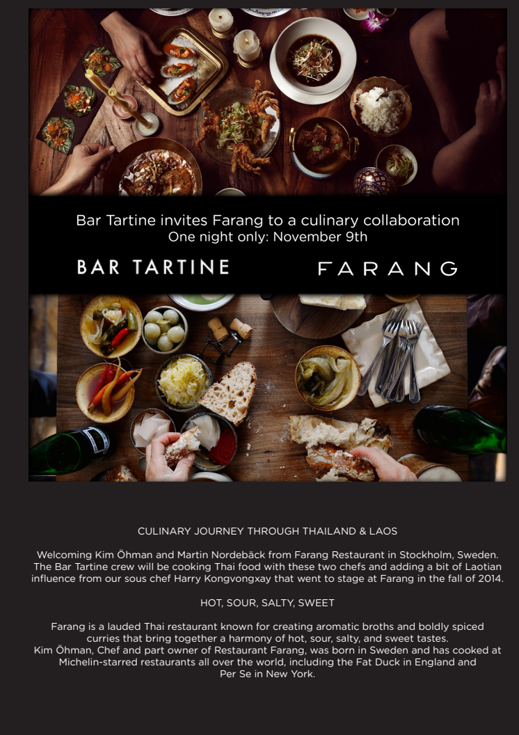 Farang gästar Bar Tartine i San Fransisco 9 november.
