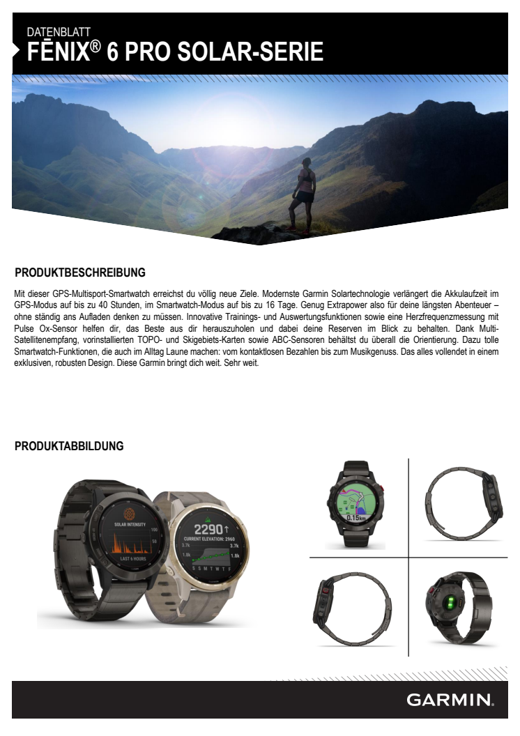 Garmin Datenblatt fenix 6 Pro Solar-Serie UH