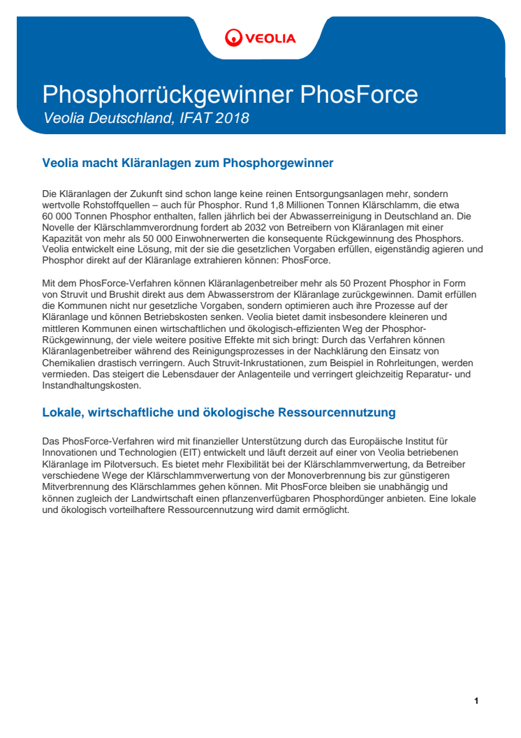 Factsheet: Phosphorrückgewinner PhosForce