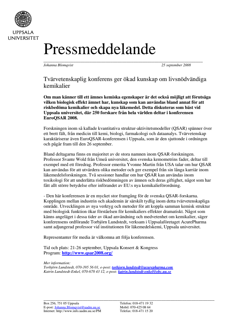 Tvärvetenskaplig konferens ger ökad kunskap om livsnödvändiga kemikalier