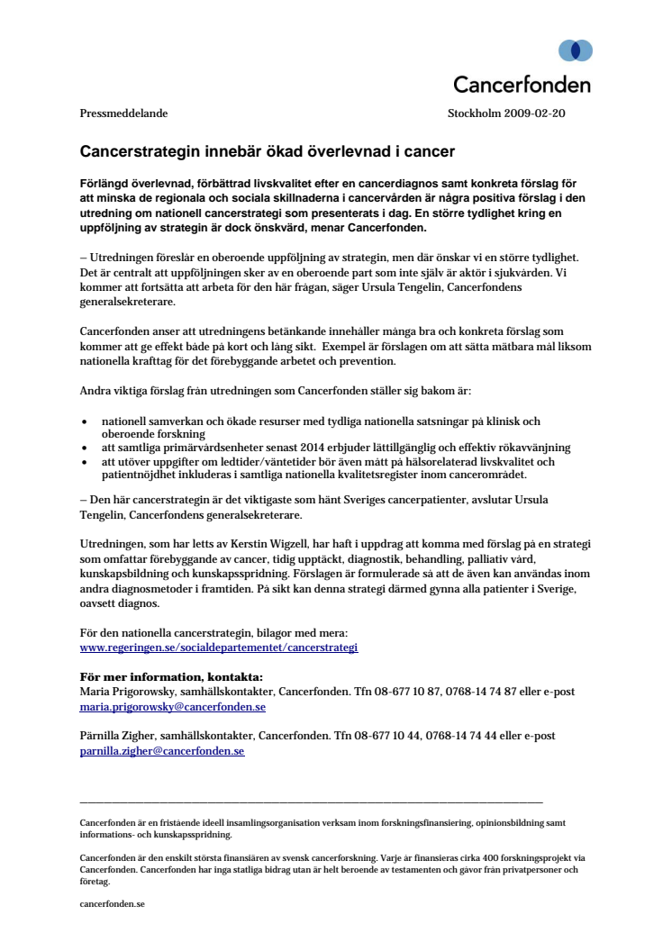 Cancerstrategin innebär ökad överlevnad i cancer