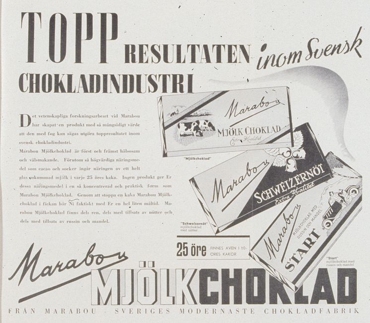 Reklamannons för Marabou Mjölkchoklad, 1940