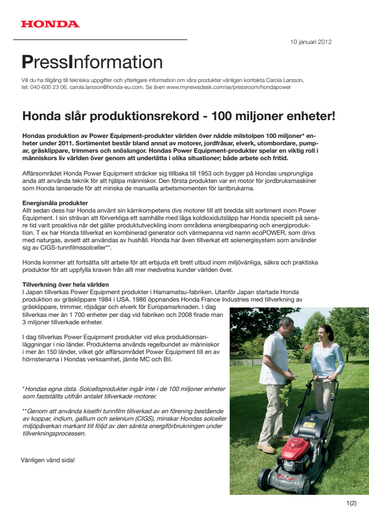 Honda slår produktionsrekord - 100 miljoner enheter!