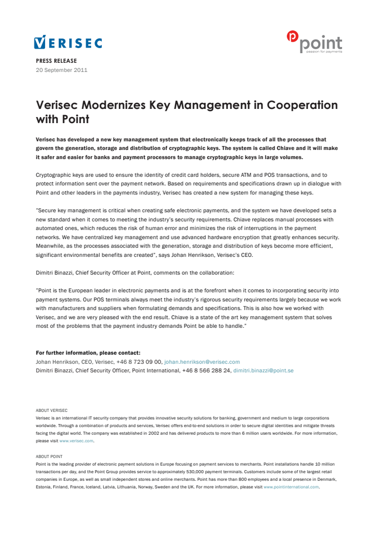 Verisec Modernizes Key Management in Cooperation with Point