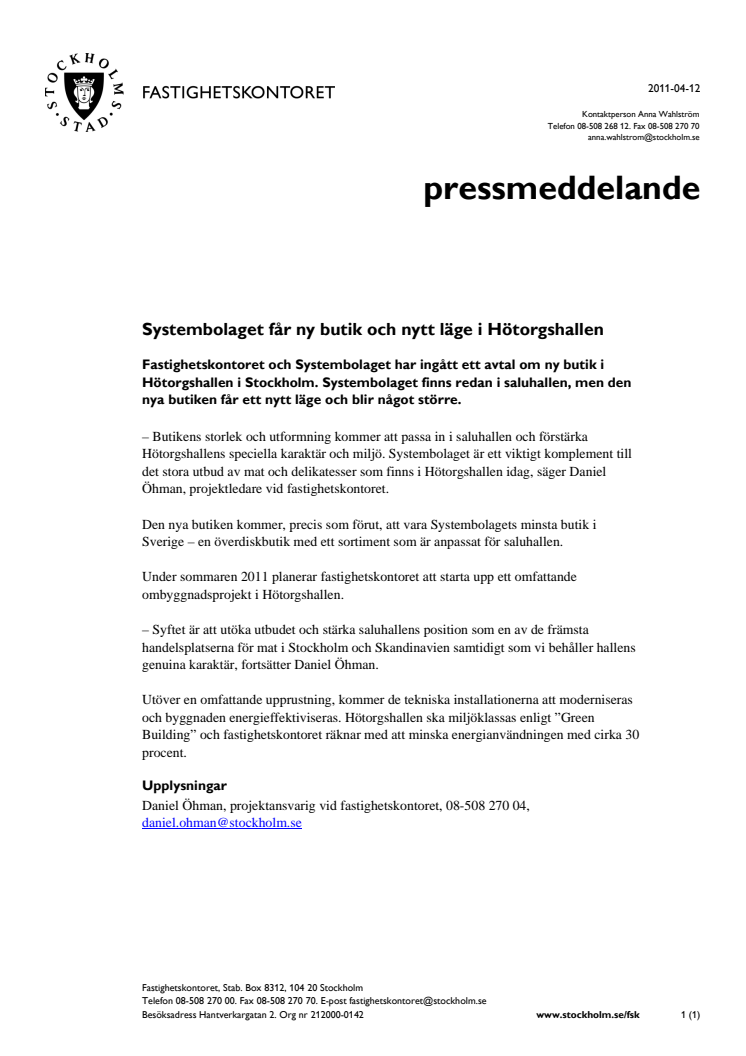 Systembolaget får ny butik och nytt läge i Hötorgshallen