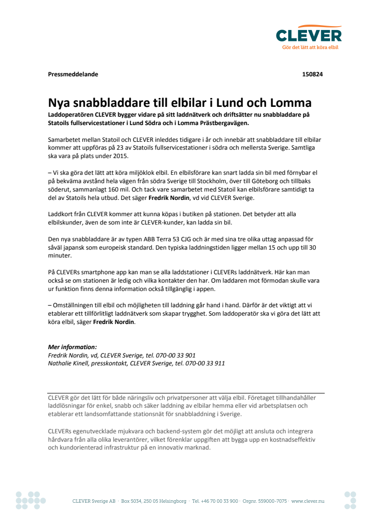 Nya snabbladdare till elbilar i Lund och Lomma