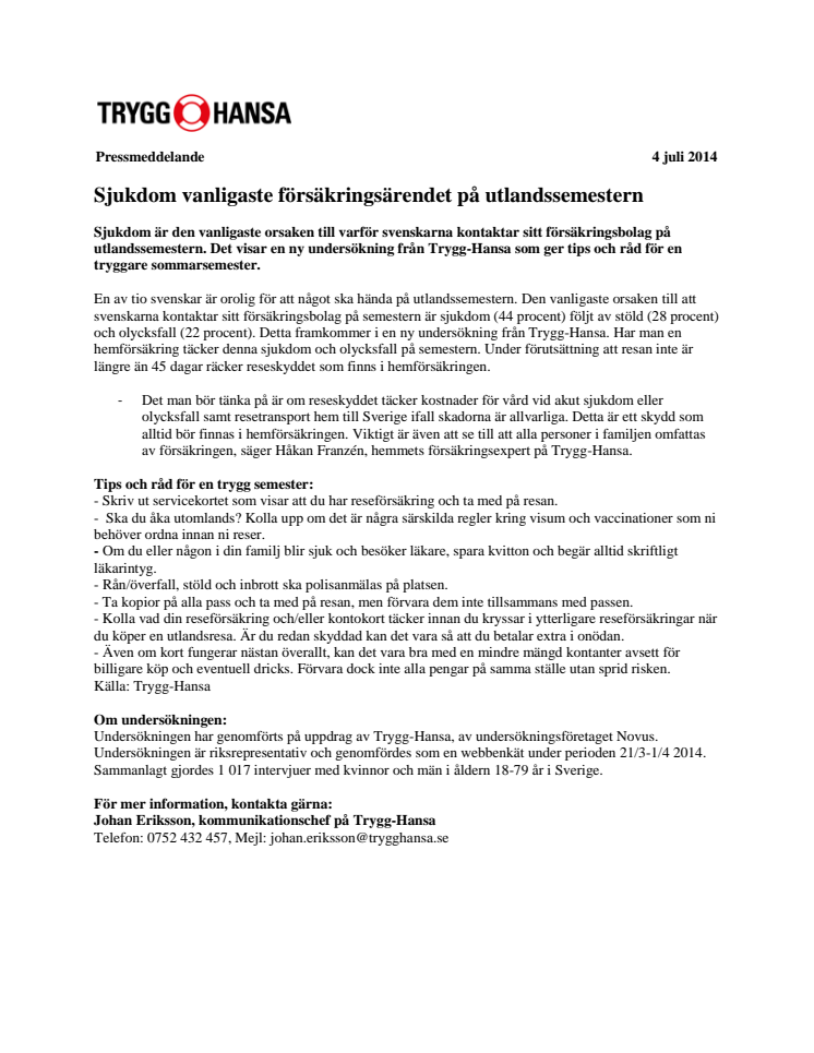 Sjukdom vanligaste försäkringsärendet på utlandssemestern