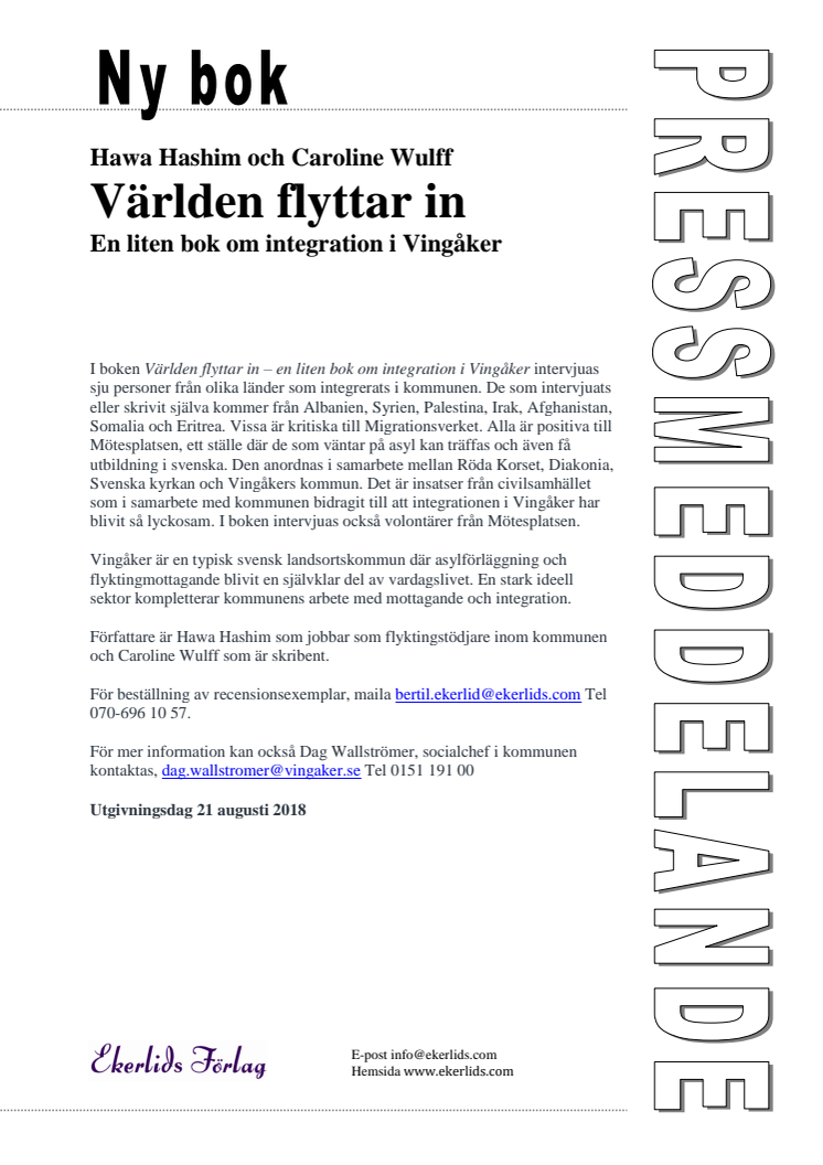 Ny bok: Världen flyttar in - en liten bok om integration i Vingåker