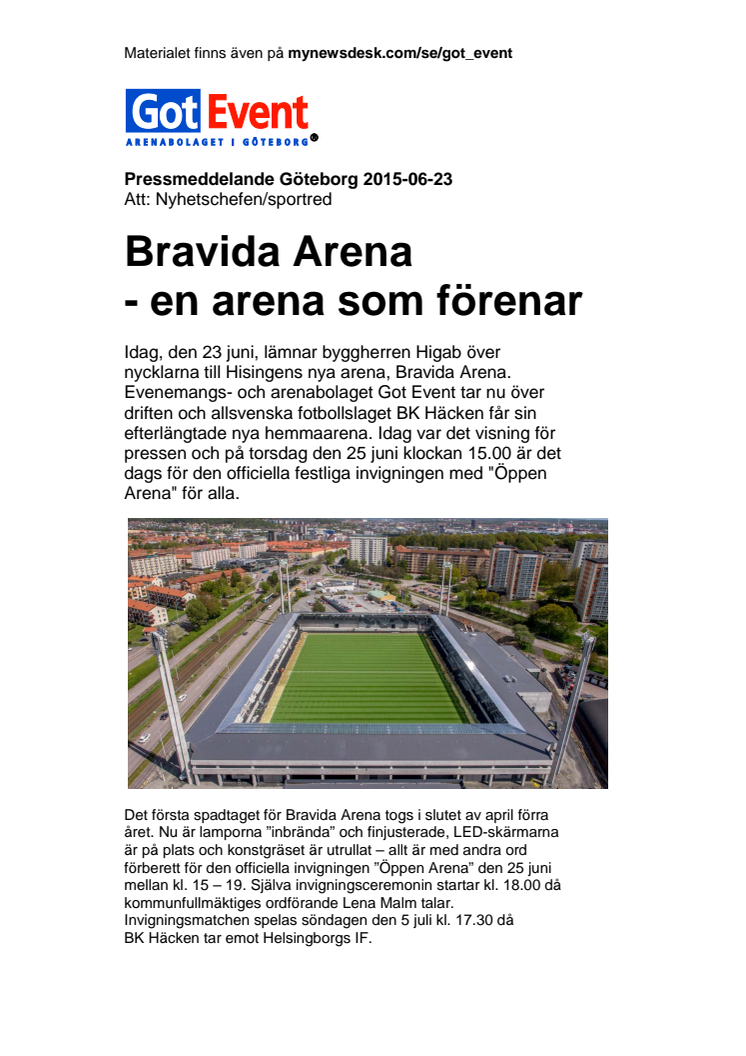Bravida Arena - en arena som förenar