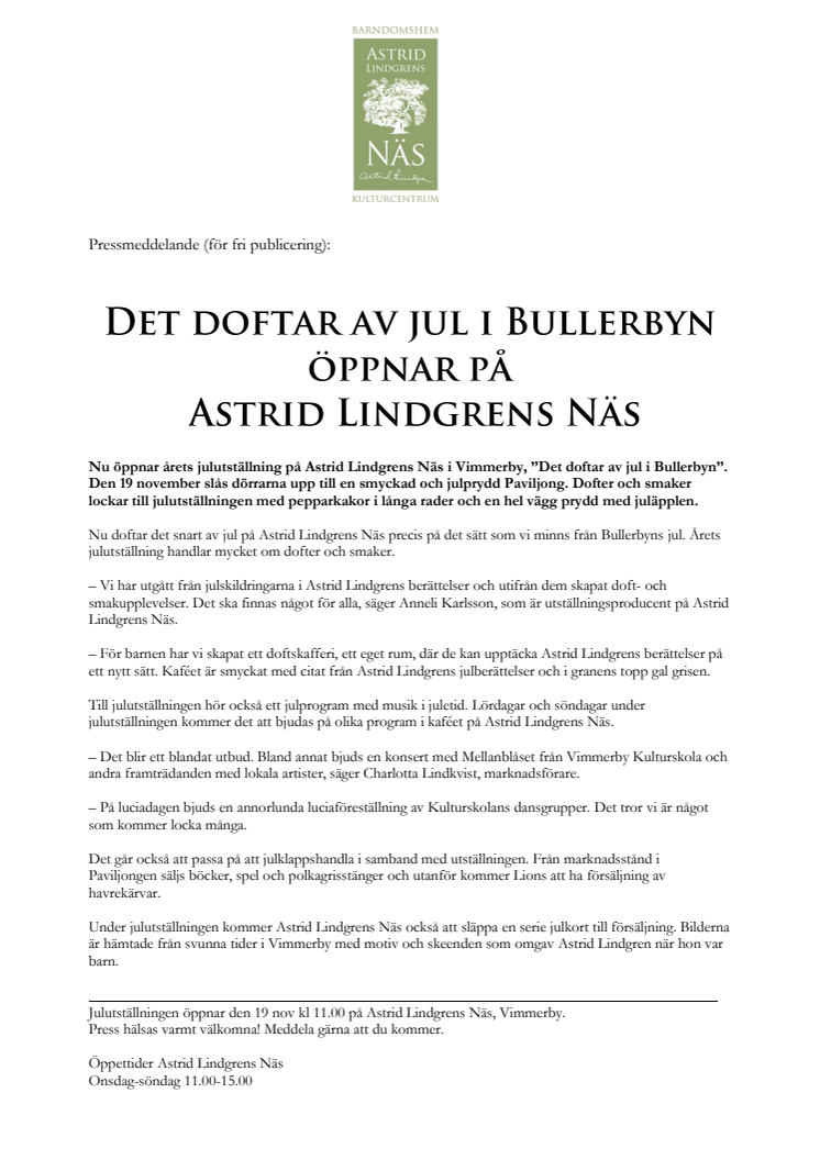 Det doftar av jul i Bullerbyn öppnar på Astrid Lindgrens Näs