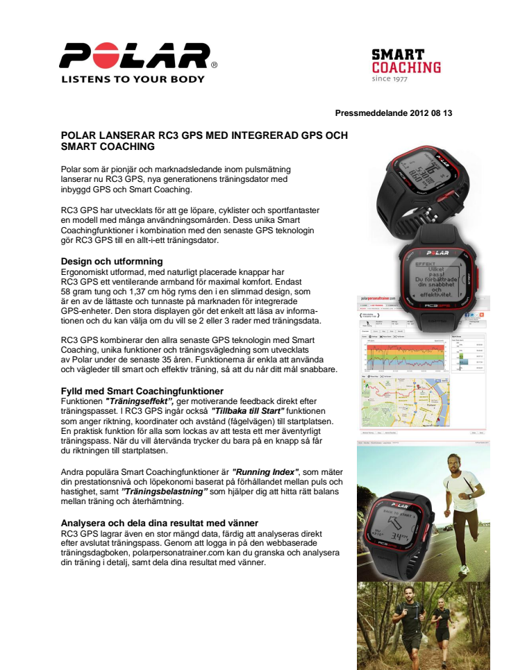 Polar lanserar RC3 GPS med integrerad GPS och smart coaching