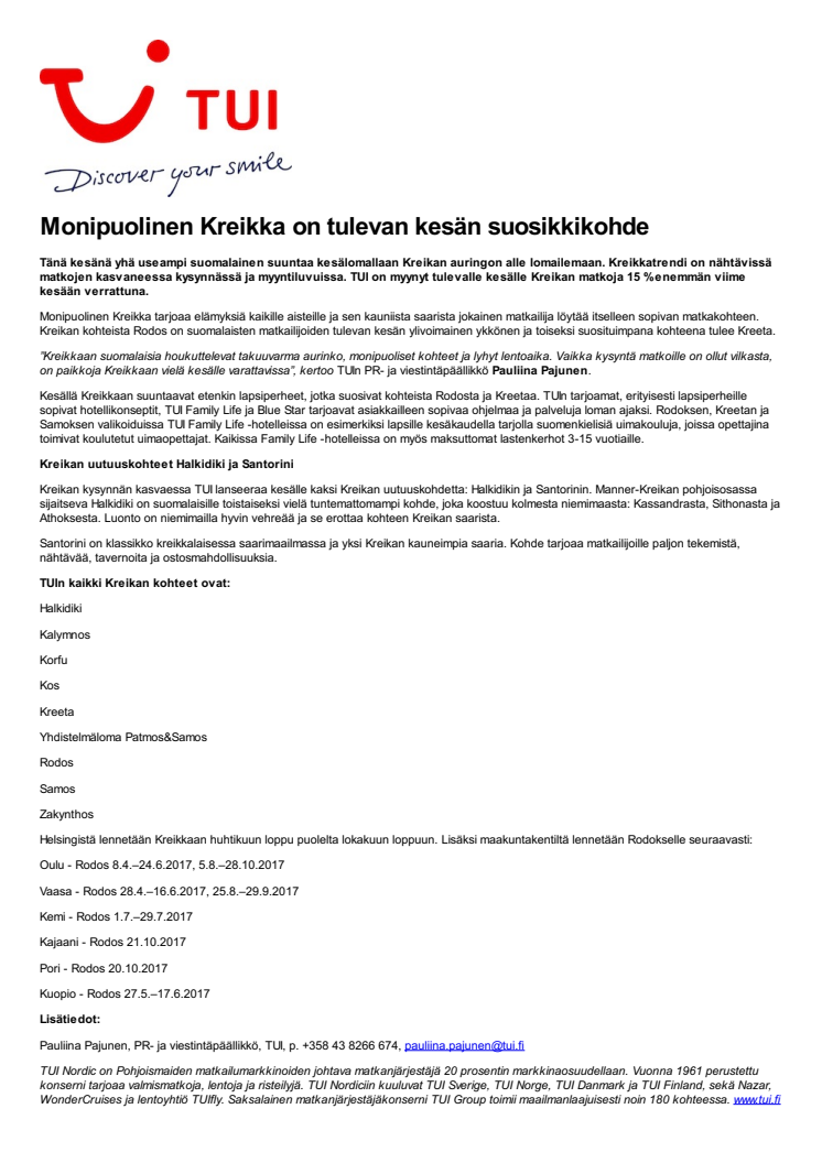 Monipuolinen Kreikka on tulevan kesän suosikkikohde