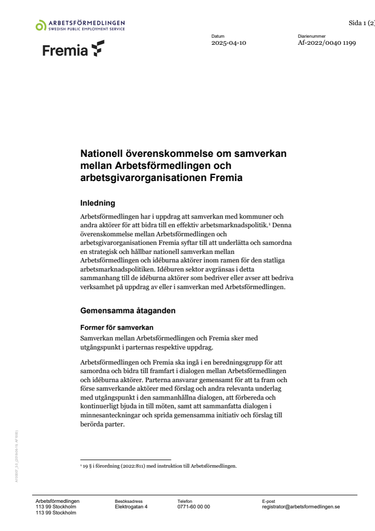 Nationell överenskommelse om samverkan mellan Arbetsförmedlingen och Fremia 20250410.pdf