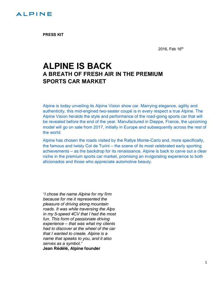 Alpine - press kit (engelska)