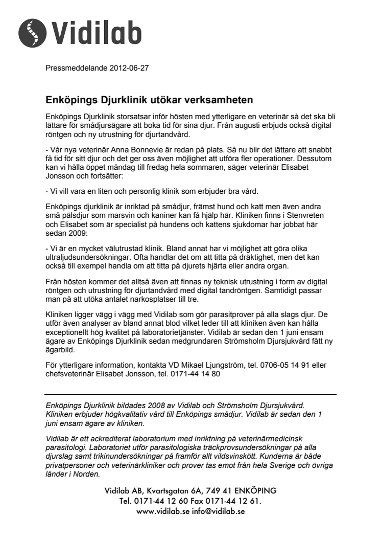 Enköpings Djurklinik utökar verksamheten 