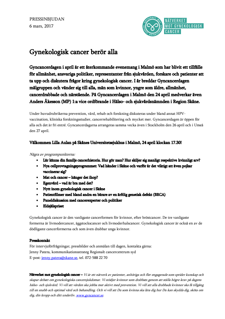 Gynekologisk cancer berör alla