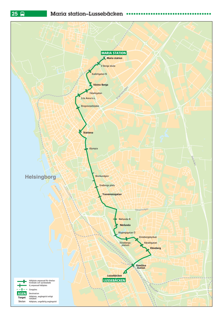 Karta linje 25 i Helsingborg