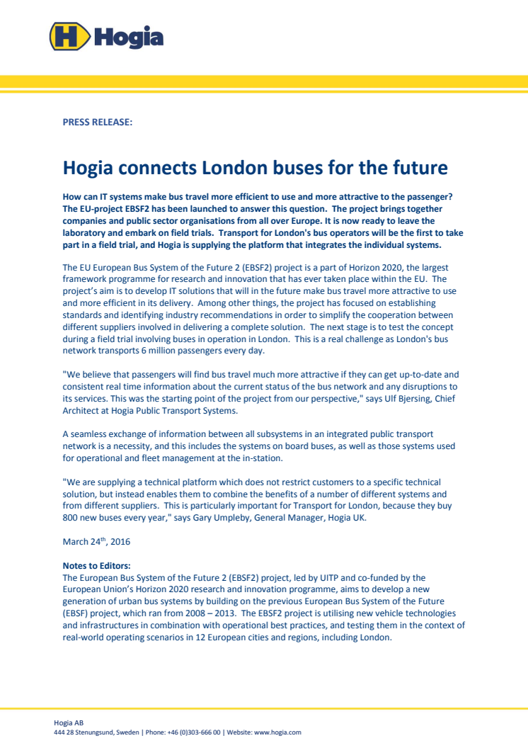 Hogia connects London buses for the future