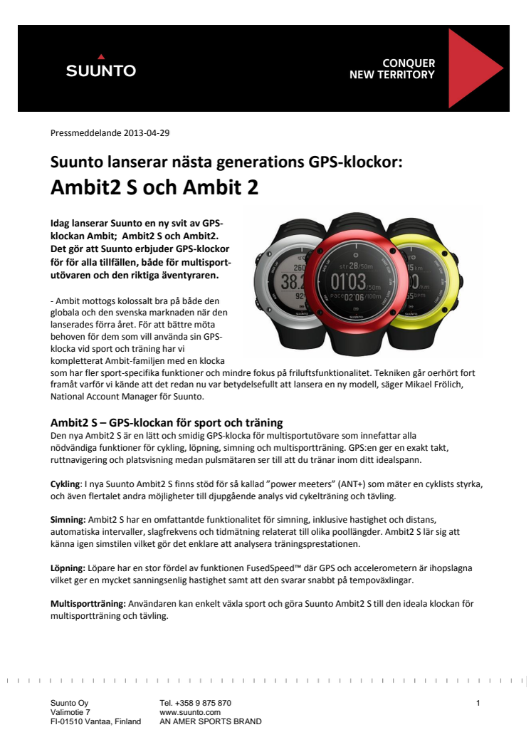 Suunto lanserar nästa generations GPS-klockor: Ambit2 S och Ambit 2