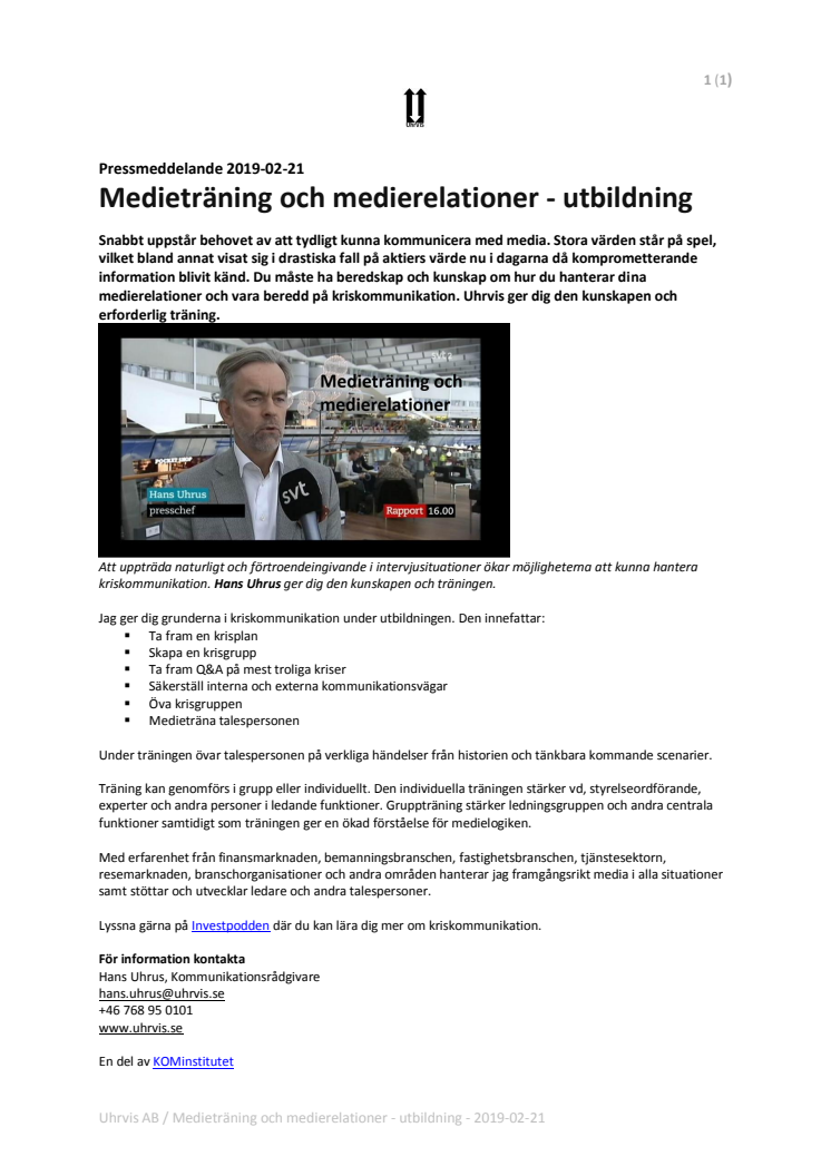 Medieträning och medierelationer - utbildning