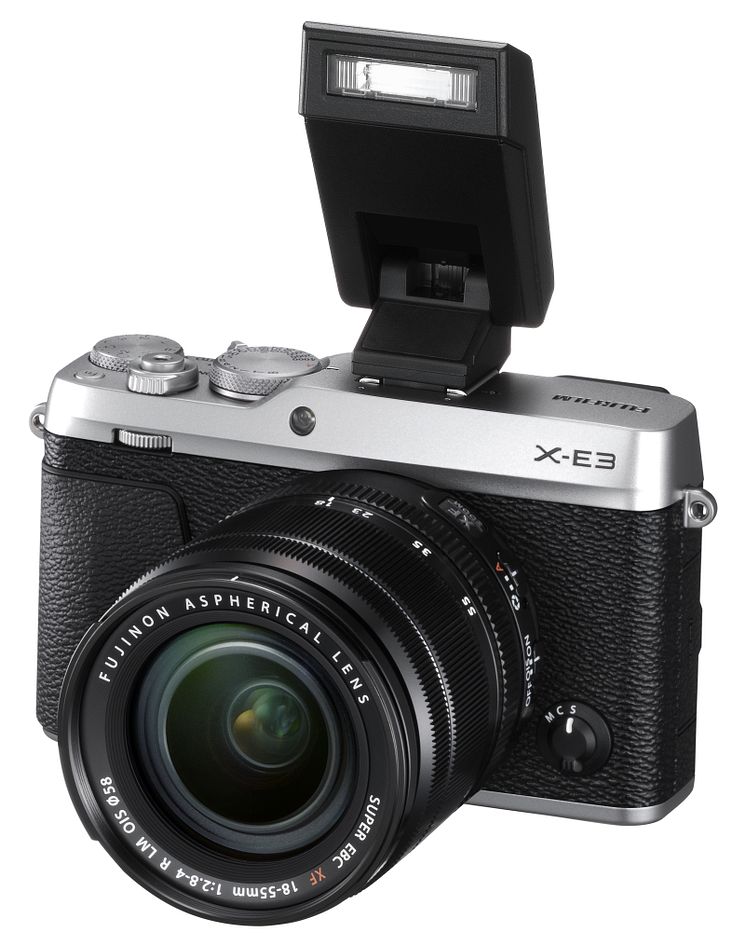 FUJIFILM X-E3 silver with XF18-55mm F2.8-4 and EF-X8