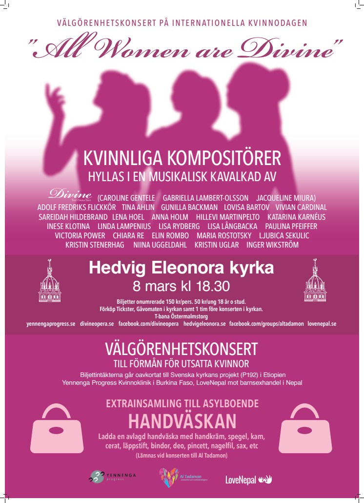 All women are Divine! Konsert på internationella kvinnodagen den 8 mars  av kvinnor, med kvinnor och till förmån för utsatta kvinnor 