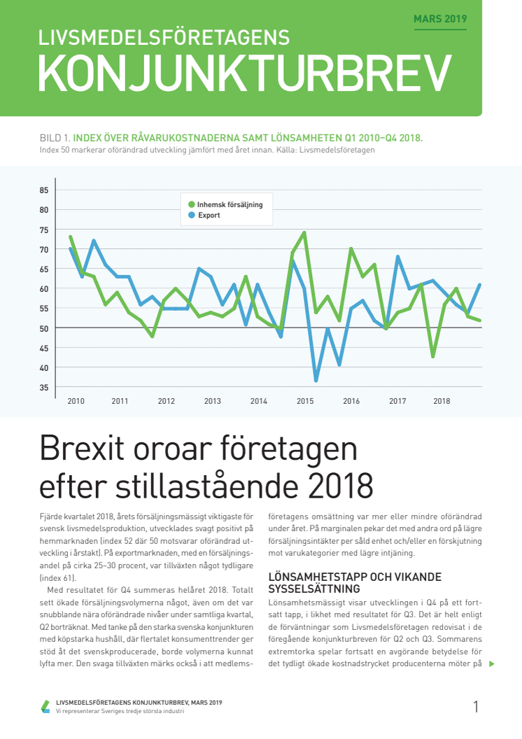 Livsmedelsföretagens Konjunkturbrev mars 2019