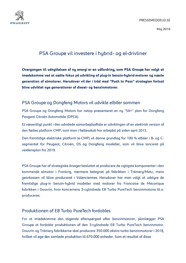 PSA Groupe vil investere i hybrid- og el-drivliner 