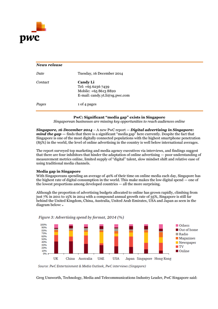 PwC: Significant “media gap” exists in Singapore