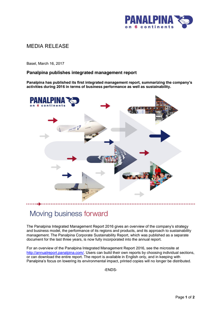 Panalpina publishes integrated management report