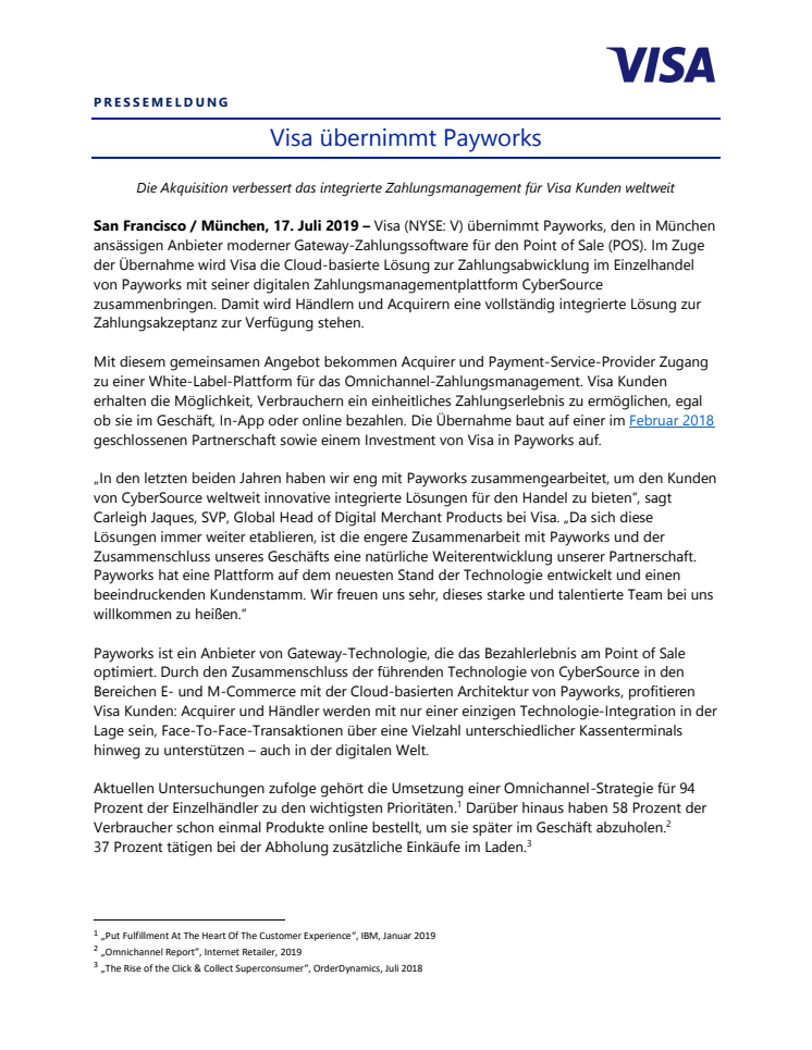 Visa übernimmt Payworks