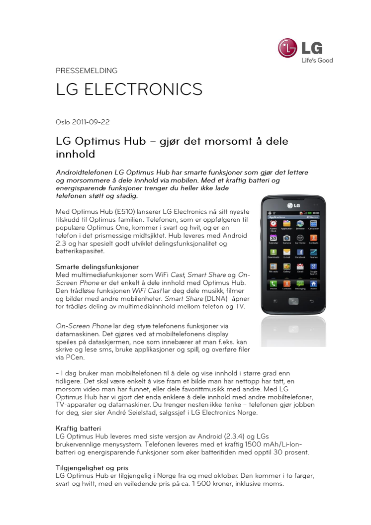 LG Optimus Hub – gjør det morsomt å dele innhold