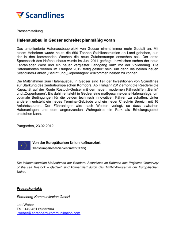 Hafenausbau in Gedser schreitet planmäßig voran