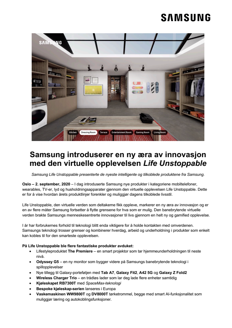 Samsung introduserer en ny æra av innovasjon med den virtuelle opplevelsen Life Unstoppable